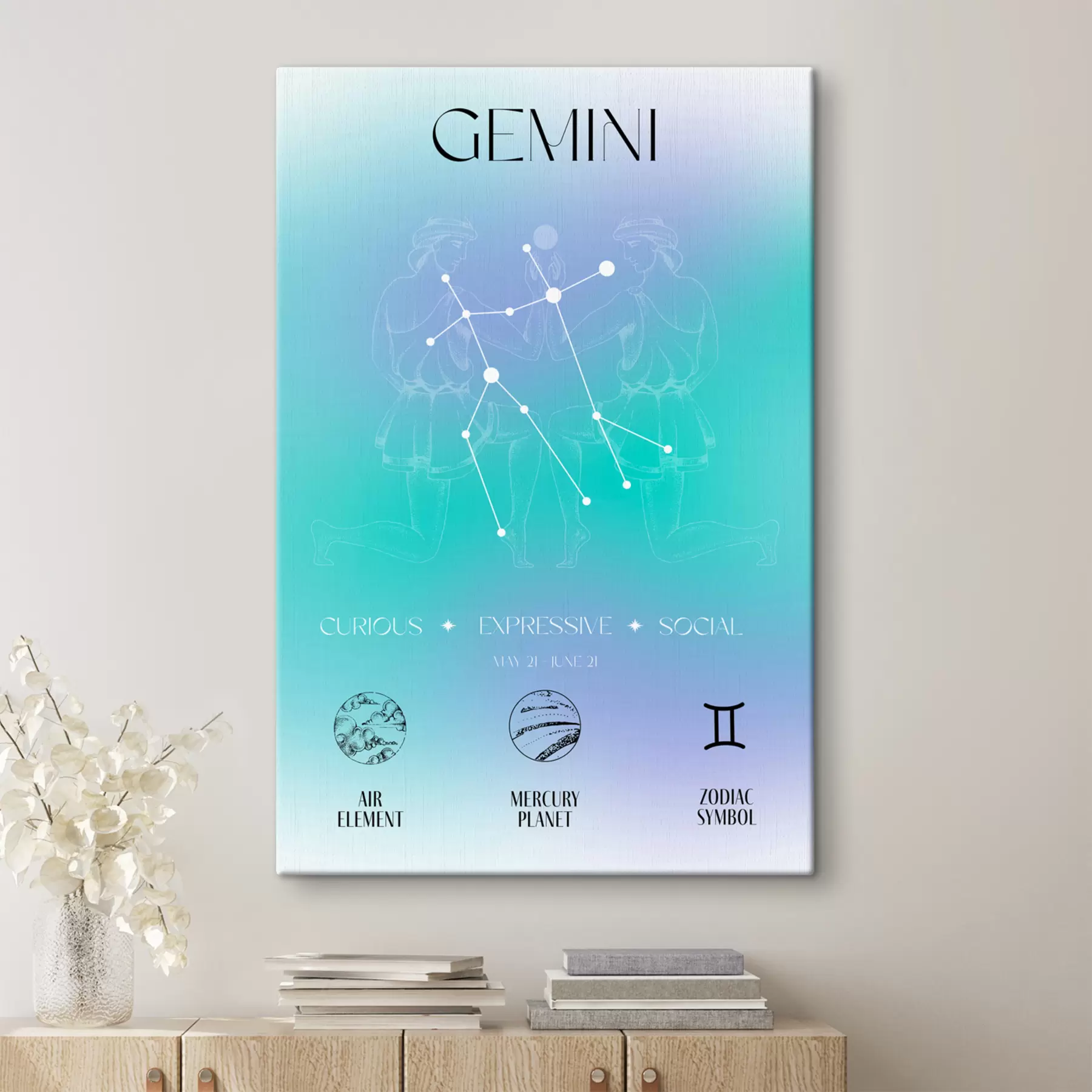 Fototapetai Dvynių zodiako ženklas, žvaigždynai, kosminis, planetos, astrologija, mėlyna ir violetinė spalvos s39279