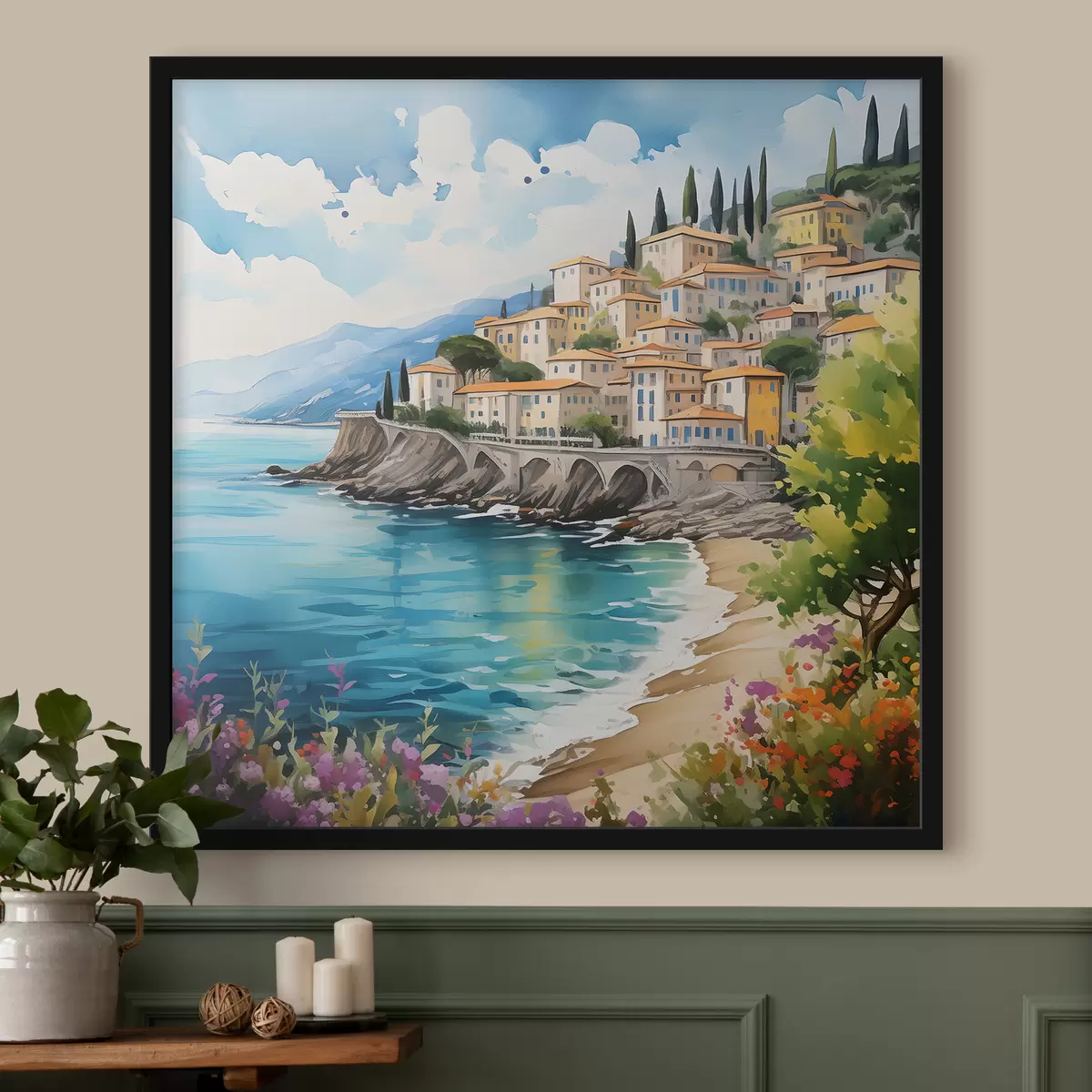 Plakatas vaizdinga Italijos miestelio pakrantė f39298