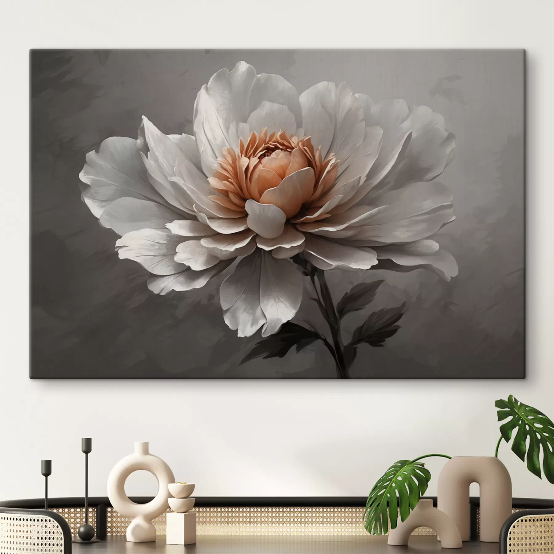 Fototapetai Balta gėlė pilkame fone s39160