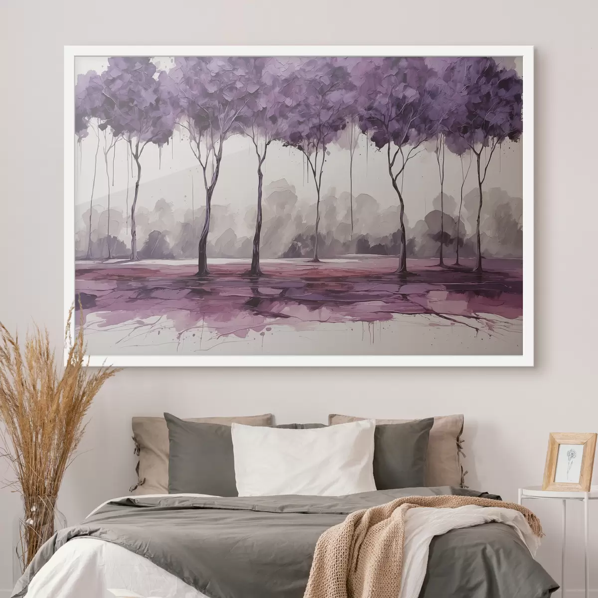 Plakatas Medžiai violetiniais lapais abstrakčiame fone f39155