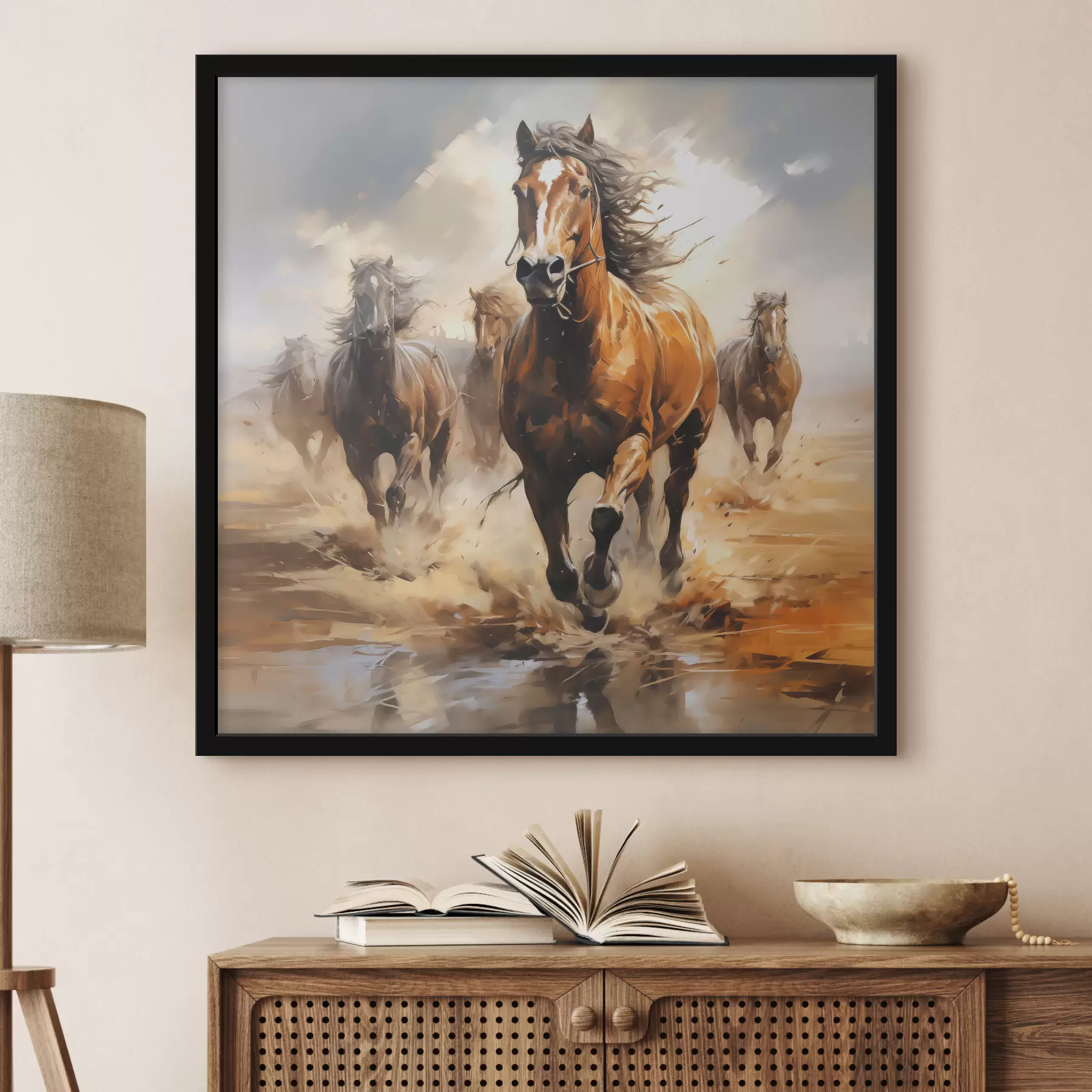 Paveikslėlis Arklių šuoliai pievoje tapyba aliejiniais dažais f39436
