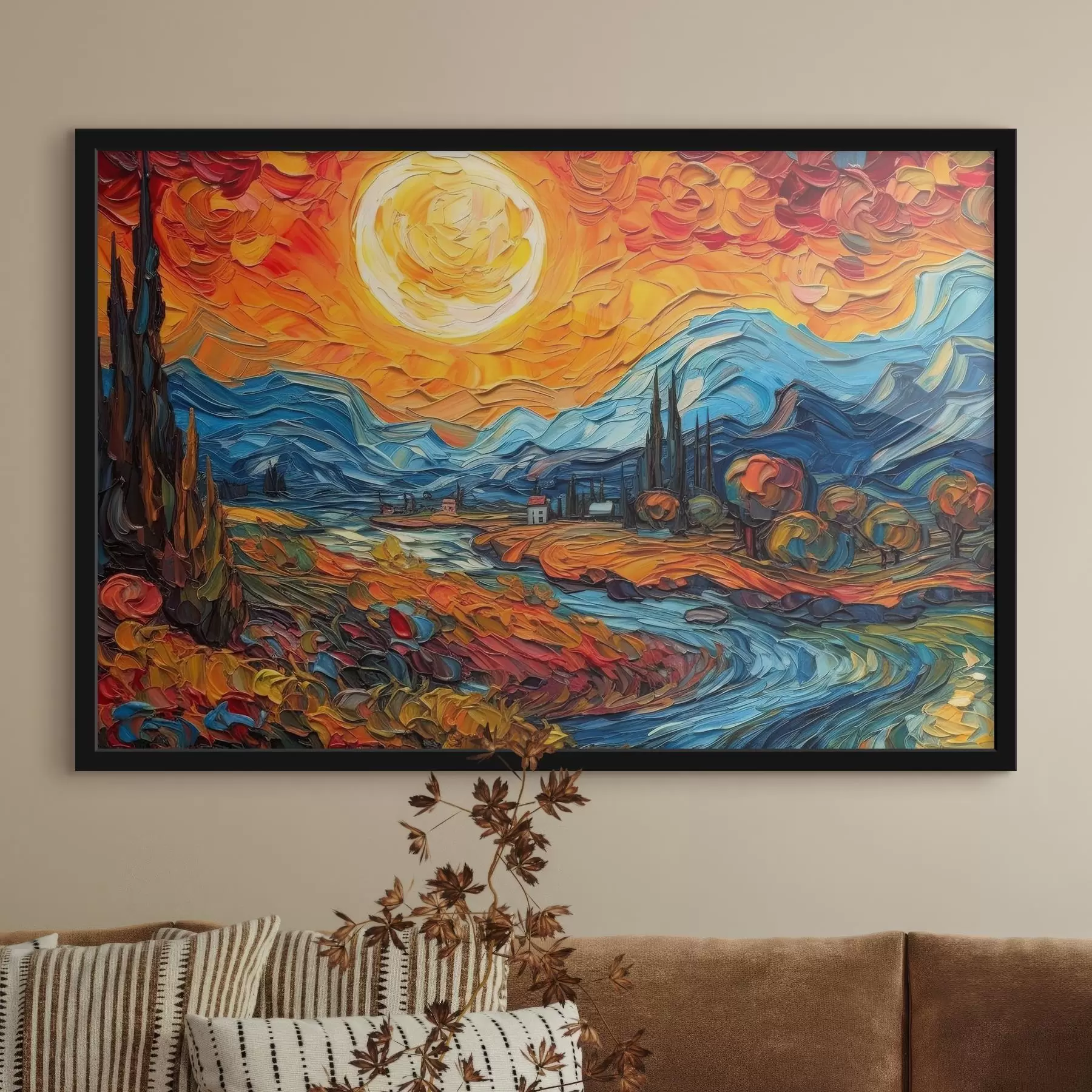 Fototapetai Ryškus saulėlydis virš ramaus kraštovaizdžio f38057