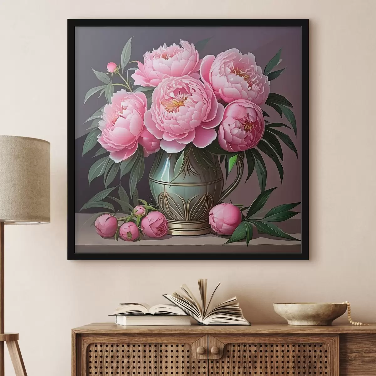 Plakatas rožinių bijūnų puokštė f39476