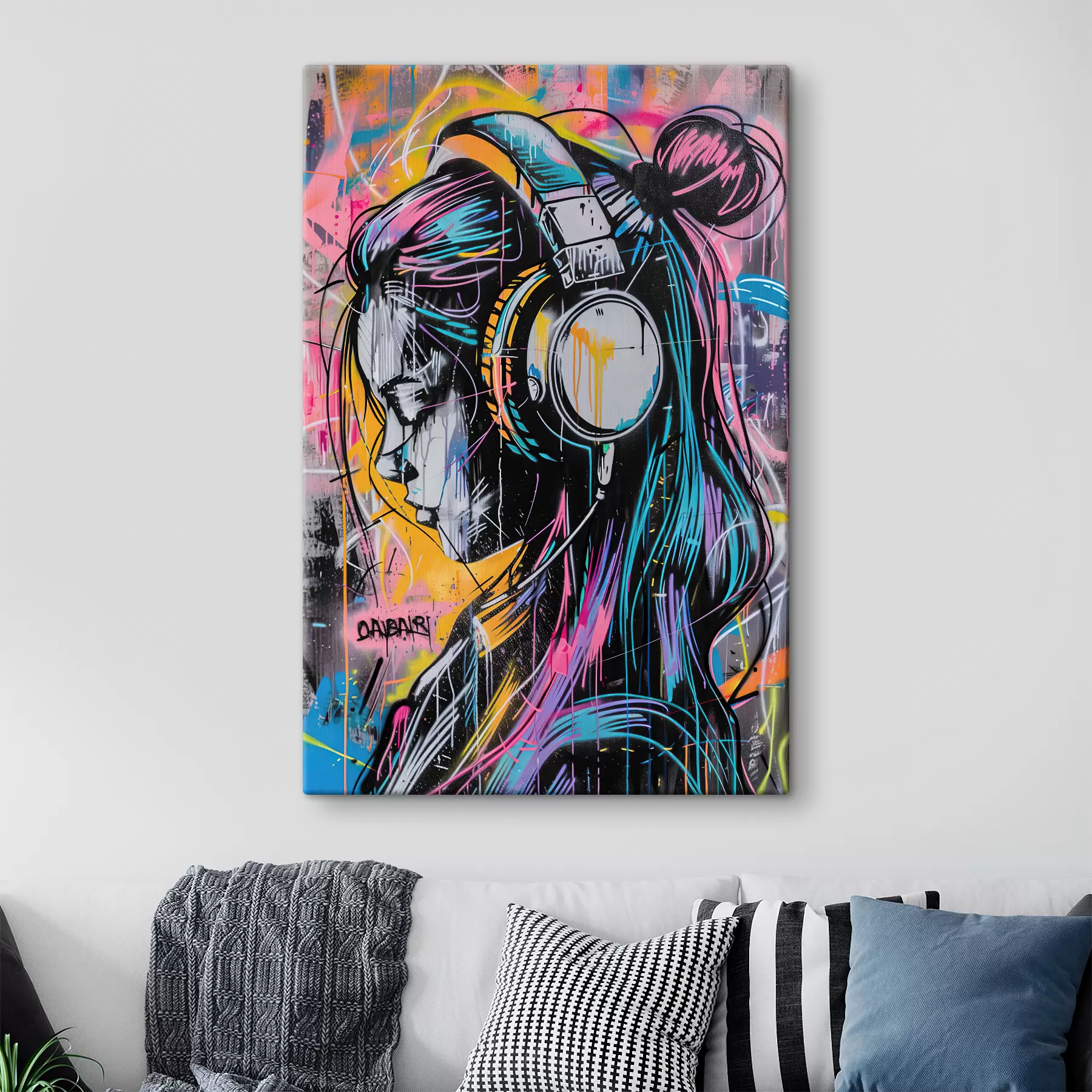 Fototapetai Moteris su ausinėmis grafiti stiliaus s39443