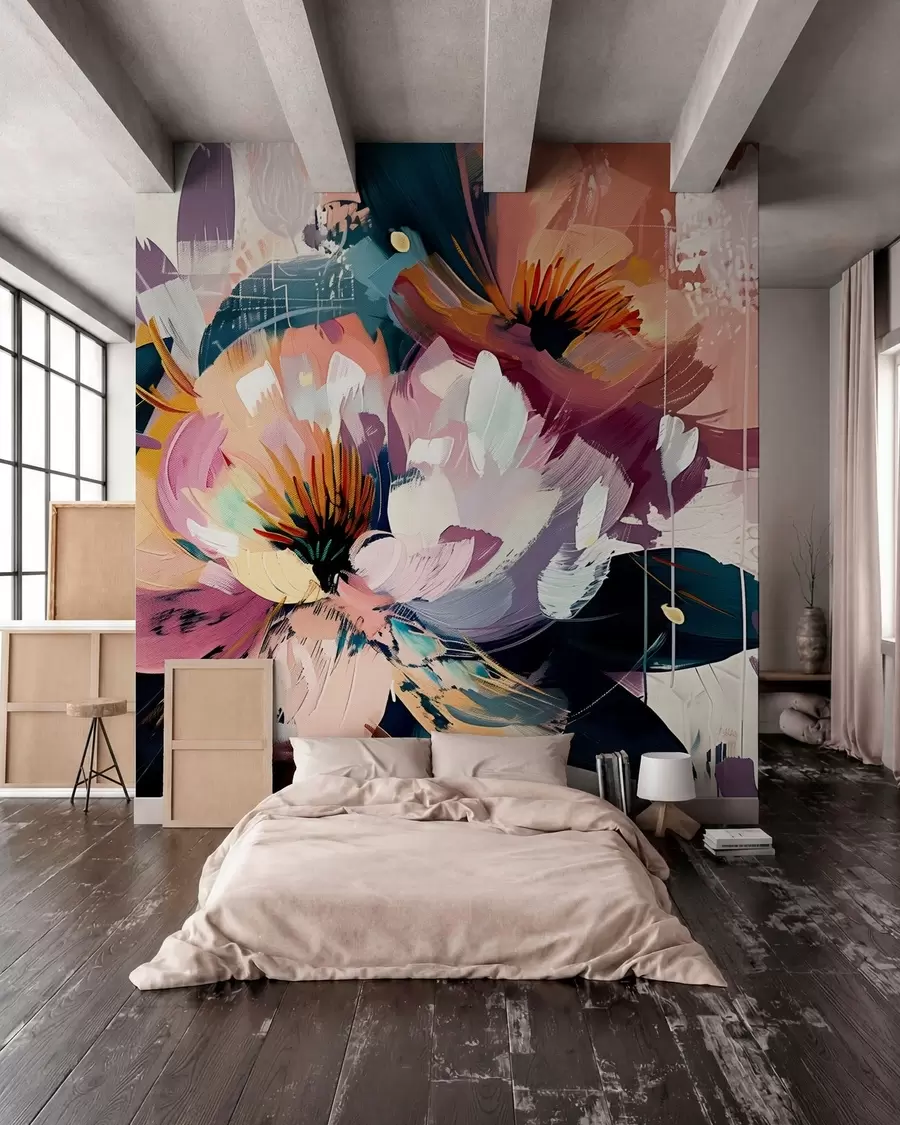 Fototapetai Didelės gėlės dažytos aliejumi w07940