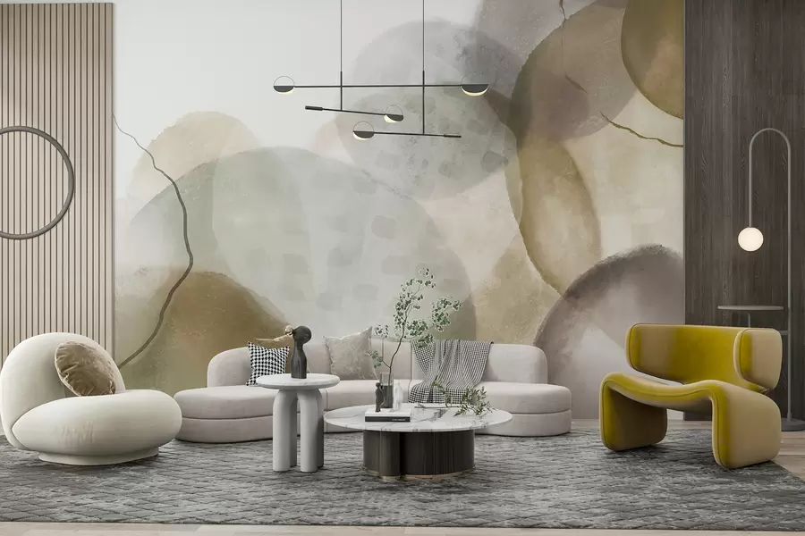 Fototapetai Švelnios, akvarelinės abstrakčios rudos, sepijos ir baltos spalvos atspalvių formos w07926v1