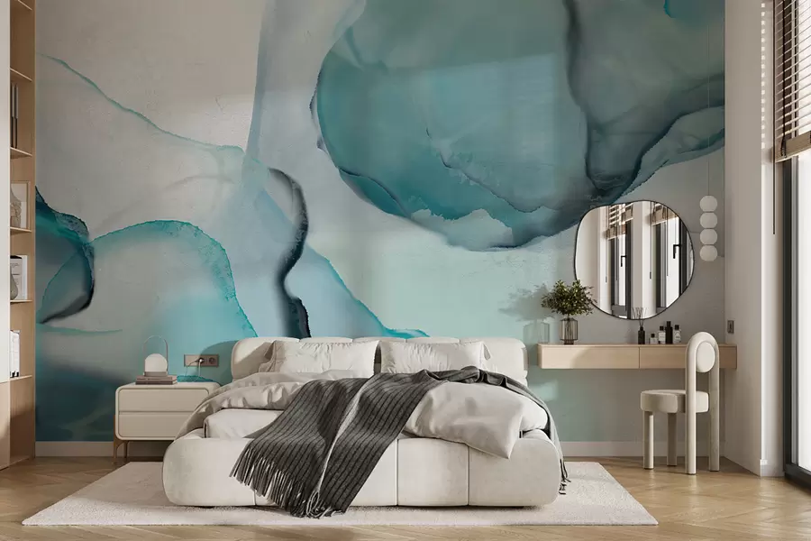 Fototapetai Abstraktus mėlynos ir baltos spalvos skystas menas, panašus į tekantį vandenį ir rašalą w07927