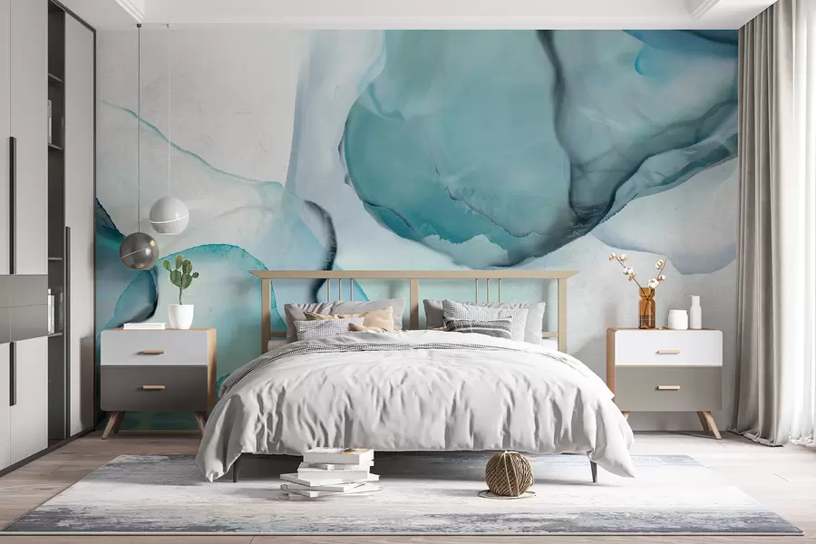 Fototapetai Abstraktus mėlynos ir baltos spalvos skystas menas, panašus į tekantį vandenį ir rašalą w07927