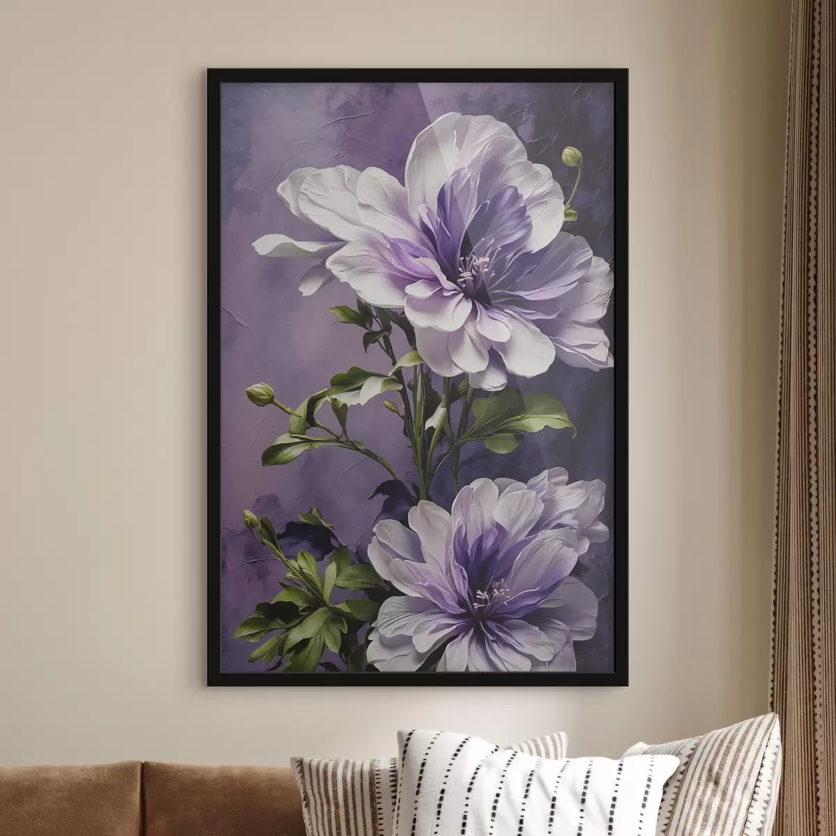 Plakatas Violetinės gėlės purpuriniame fone f39368