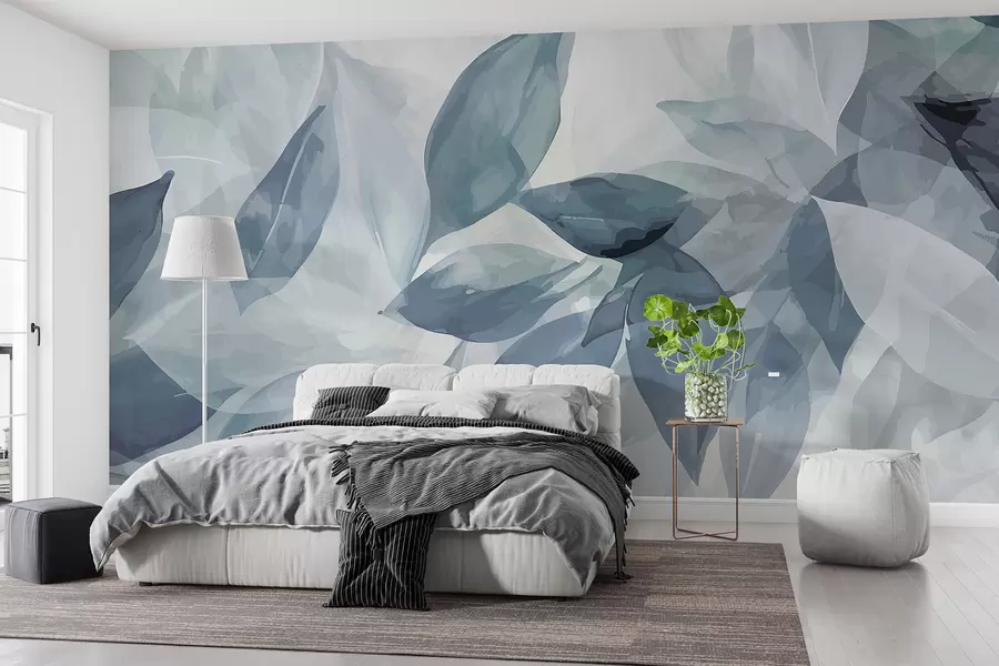 Fototapetai Minkšti pilki ir balti akvarelės lapai su neryškiu eteriniu fonu w07981