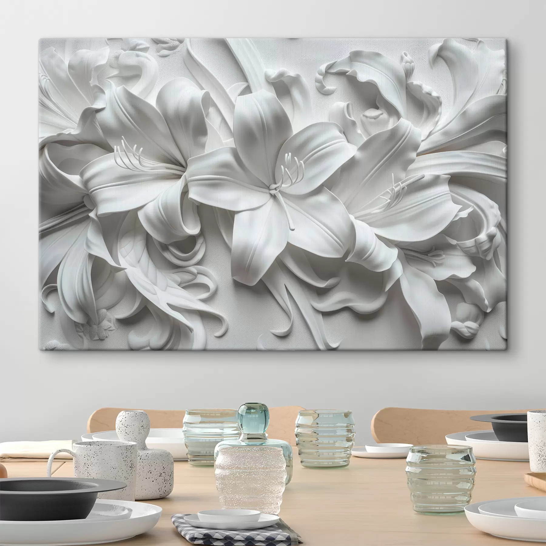 Fototapetai Baltas 3D reljefas iš skulptūrinių lelijų s39654