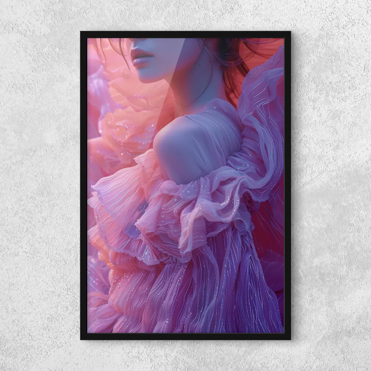 Plakatas Mergina rožinės ir violetinės spalvos suknele f39639
