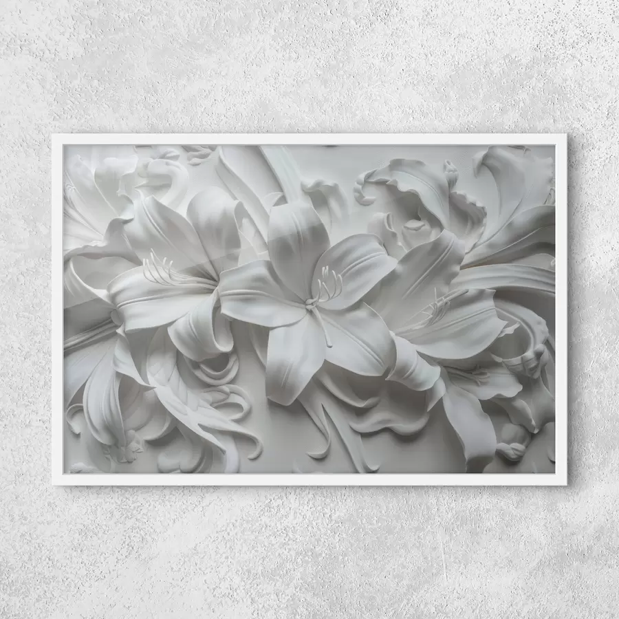 Fototapetai Baltas 3D reljefas iš skulptūrinių lelijų f39654
