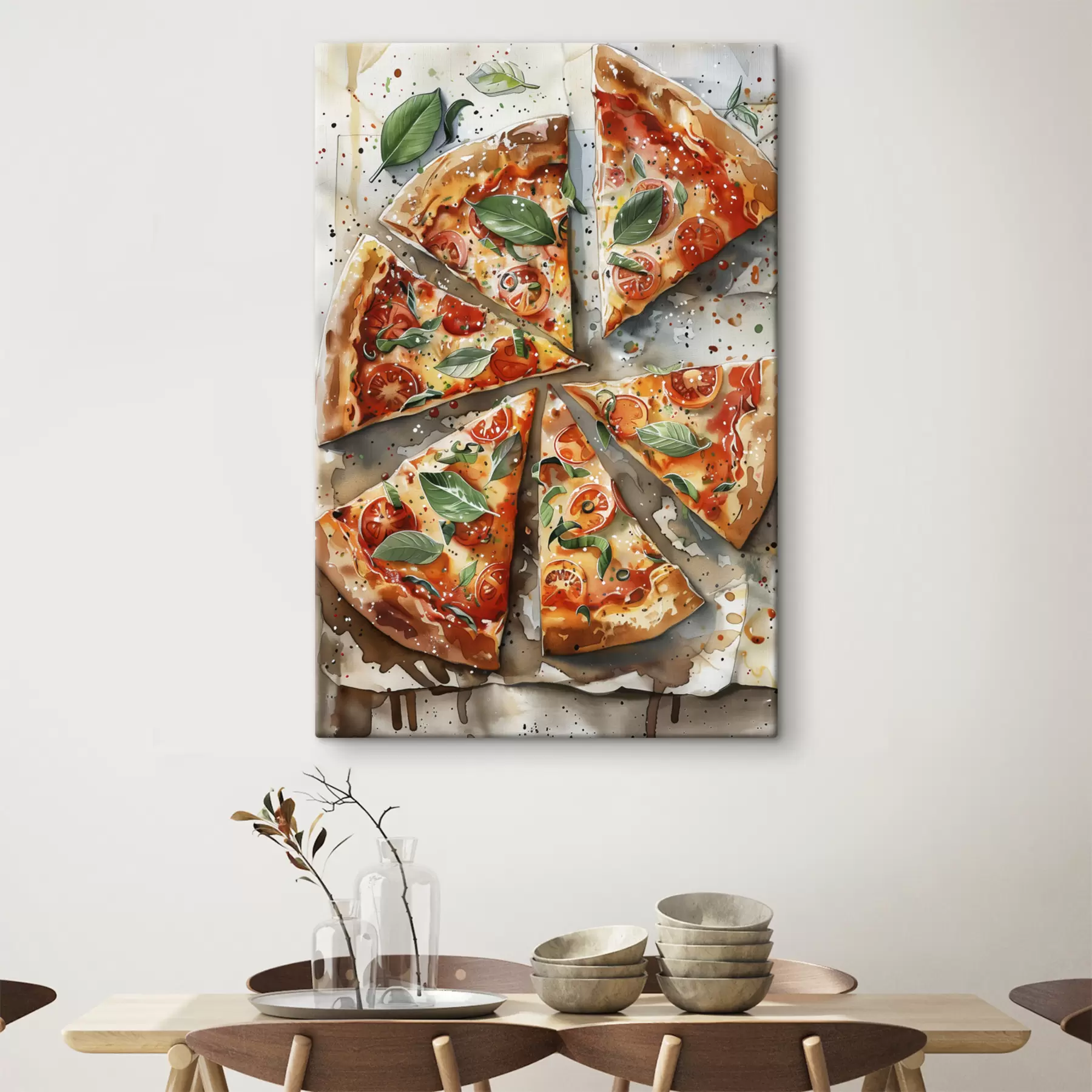 Fototapetai Gardi itališka pica, akvarelės maisto menas, margarita, pomidorai s39703