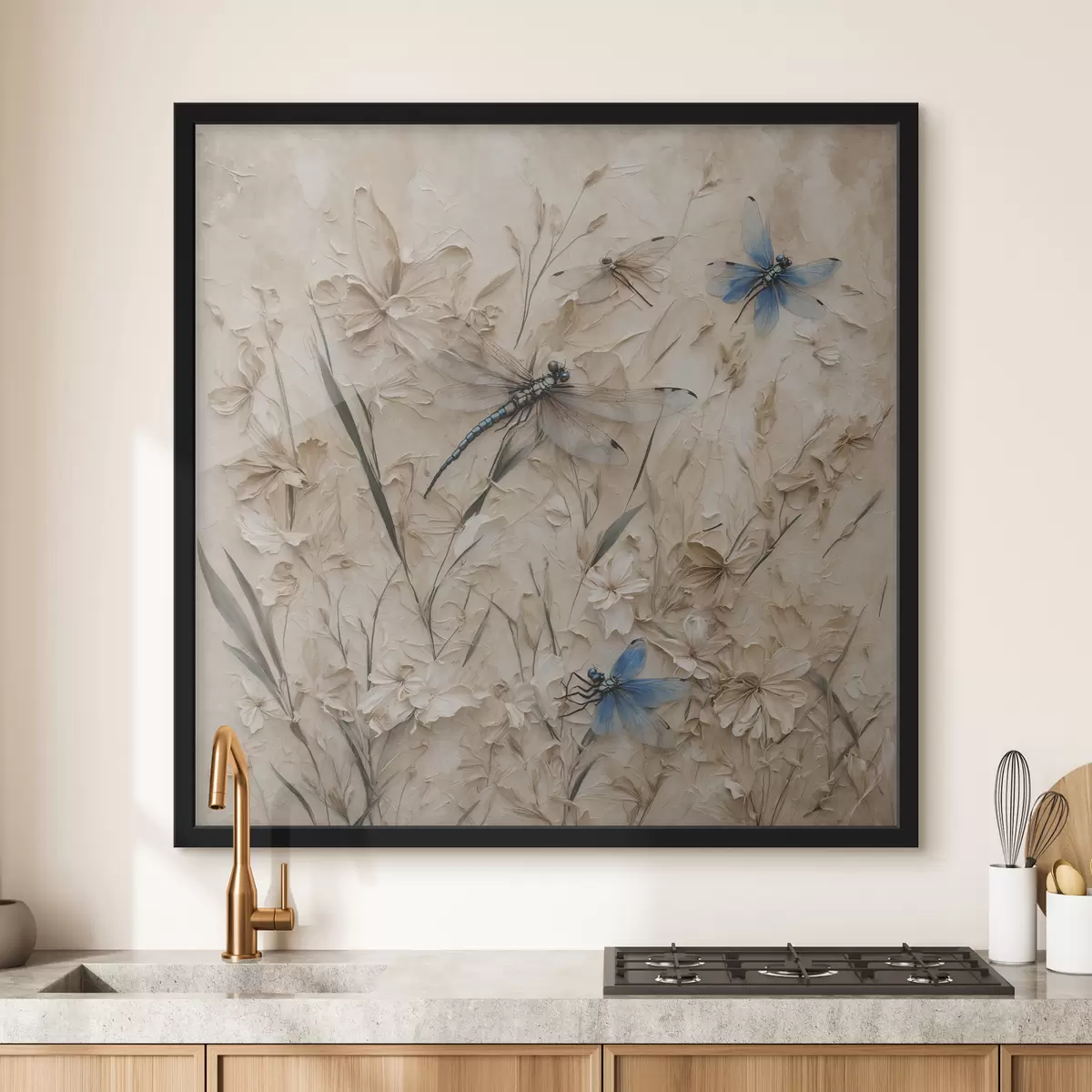 Plakatas Laumžirgiai abstrakčiame smėlio spalvos fone f39600