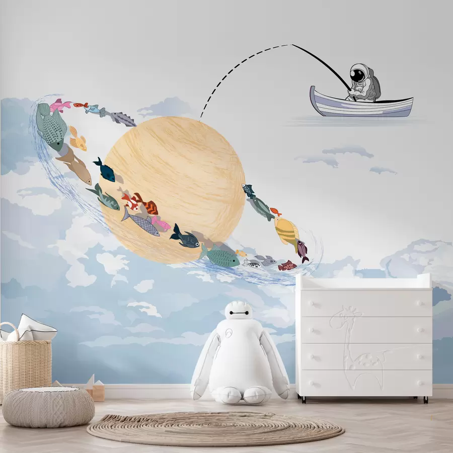 Paveikslėlis Mėlynos spalvos astronauto mėnulis ir žuvis w00869