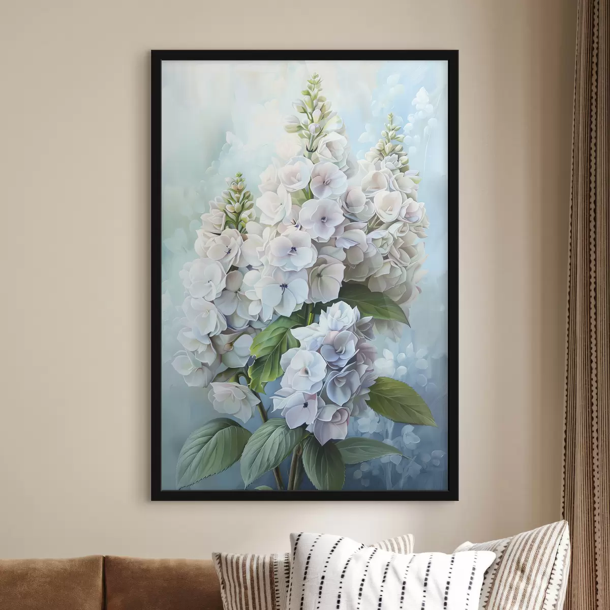Plakatas Violetinė hortenzijos gėlė, švelnios natūralios spalvos, piešinys akvarele f39783
