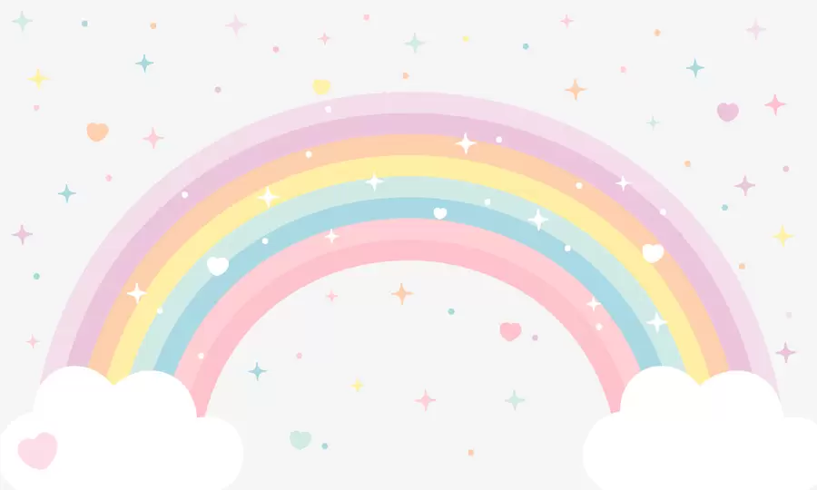 Fototapetai Skandinaviško stiliaus spalvinga vaivorykštė su žvaigždėmis ir širdelėmis w08109