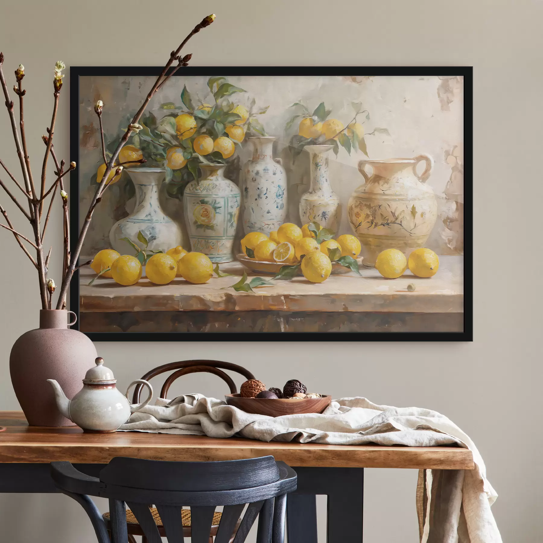 Paveikslėlis Citrinos ir vintažinės vazos ant stalo f39833