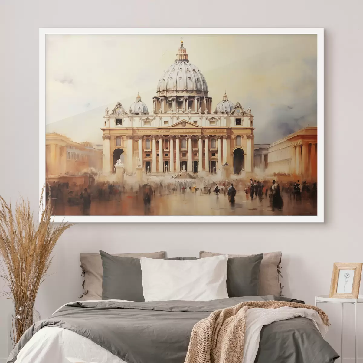 Plakatas Vatikano pastatas, žmonės vaikšto aikštėje aliejiniame paveiksle f39816