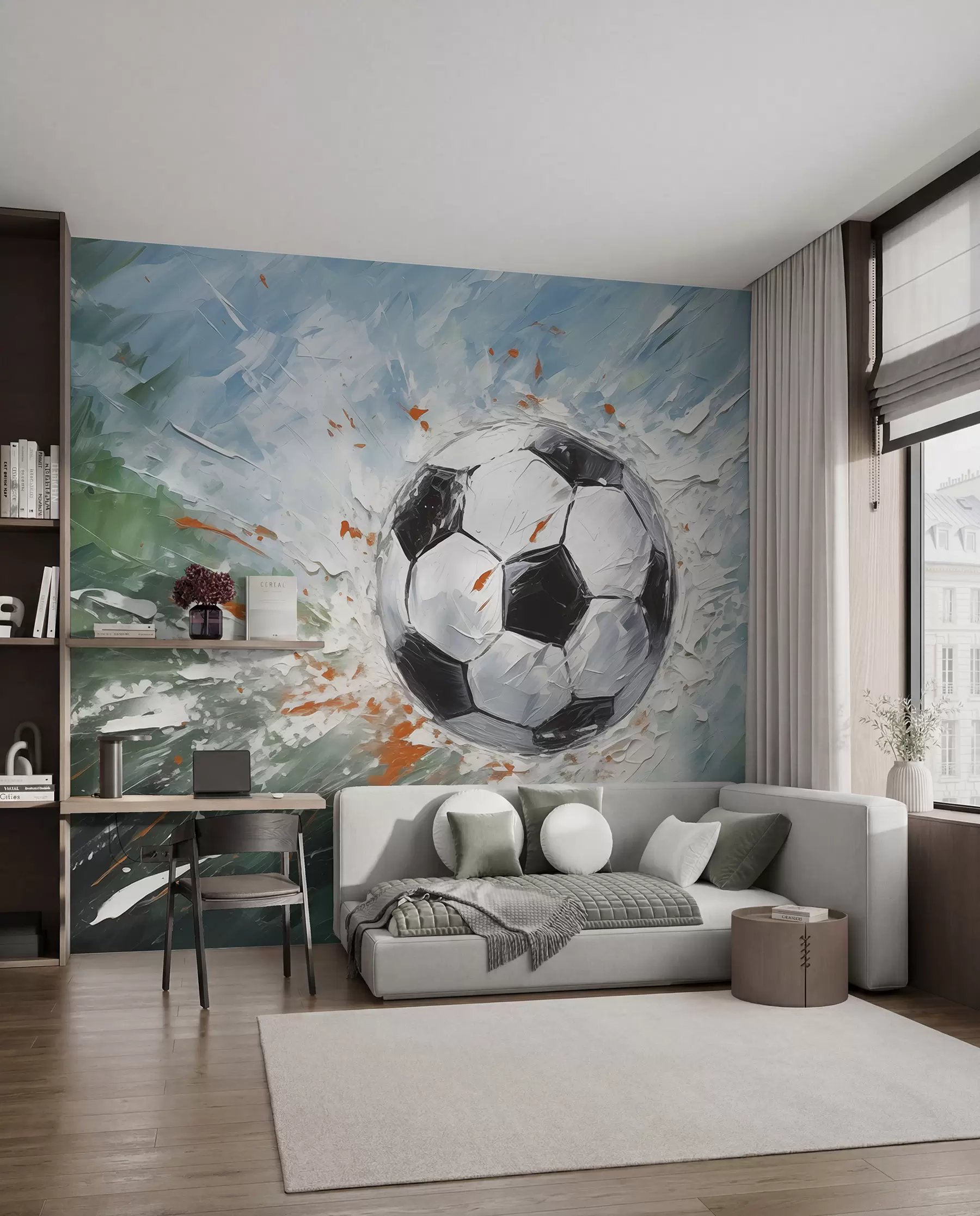 Fototapetai Futbolo kamuoliu skraidantis aliejinis paveikslas abstraktus menas w08117