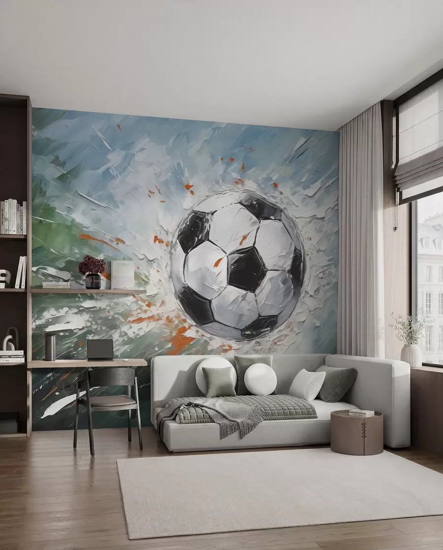 Fototapetai Futbolo kamuoliu skraidantis aliejinis paveikslas abstraktus menas w08117