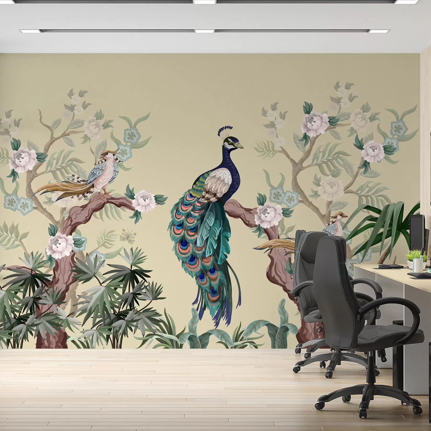 Fototapetai povas ant medžio, smėlio spalvos fonas w08168