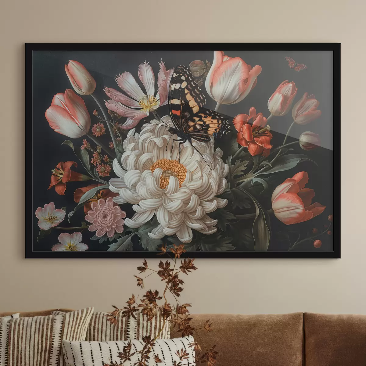 Plakatas Chrizantemos, tulpės, drugelis f39953