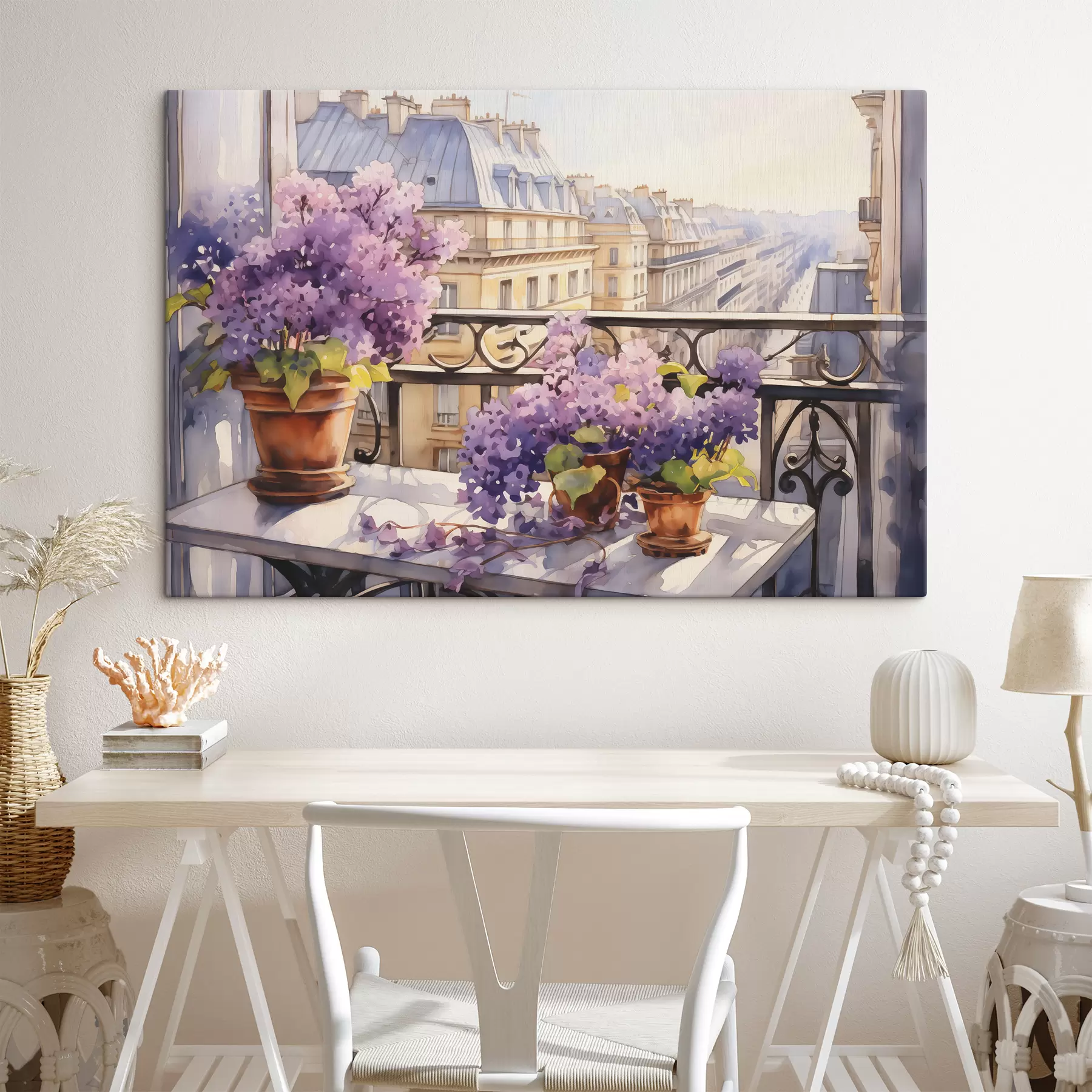 Paveikslėlis Violetinės vazonėlyje balkone Paryžiaus akvarelė s39931