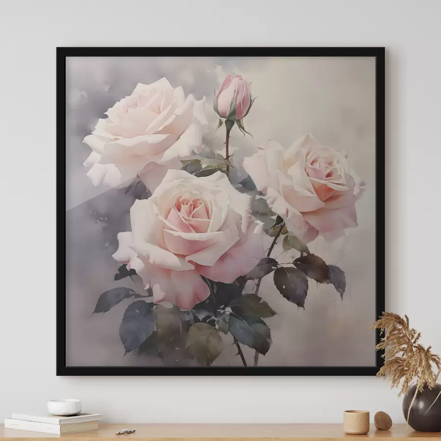 Fototapetai Baltos rožinės rožės tamsiame akvareliniame fone f39927