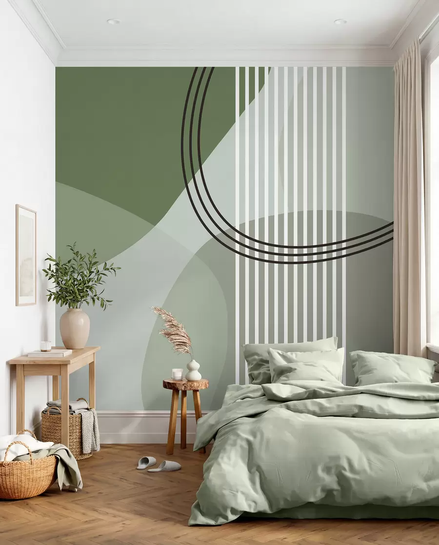 Fototapetai Geometrinė abstrakcijos linija ir apskritimas minimalizmas modernaus stiliaus žalia spalva w08173v1
