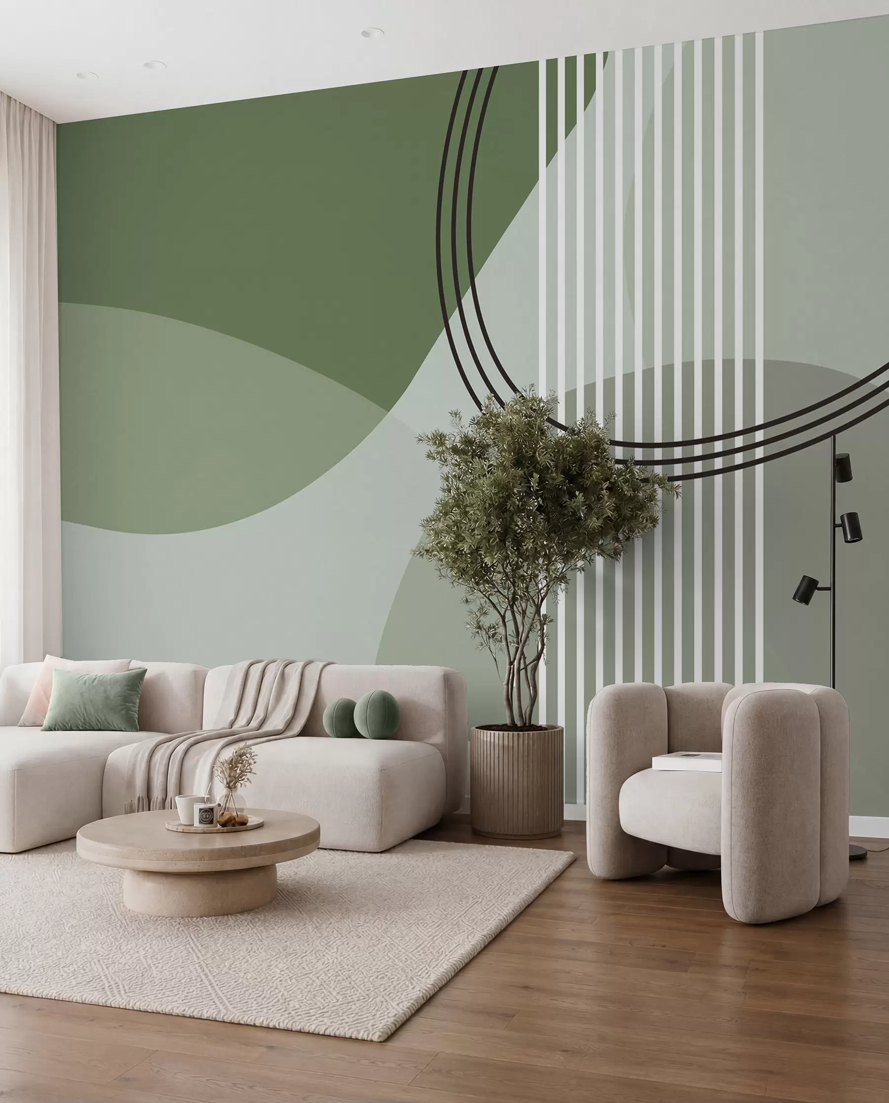 Fototapetai Geometrinė abstrakcijos linija ir apskritimas minimalizmas modernaus stiliaus žalia spalva w08173v1