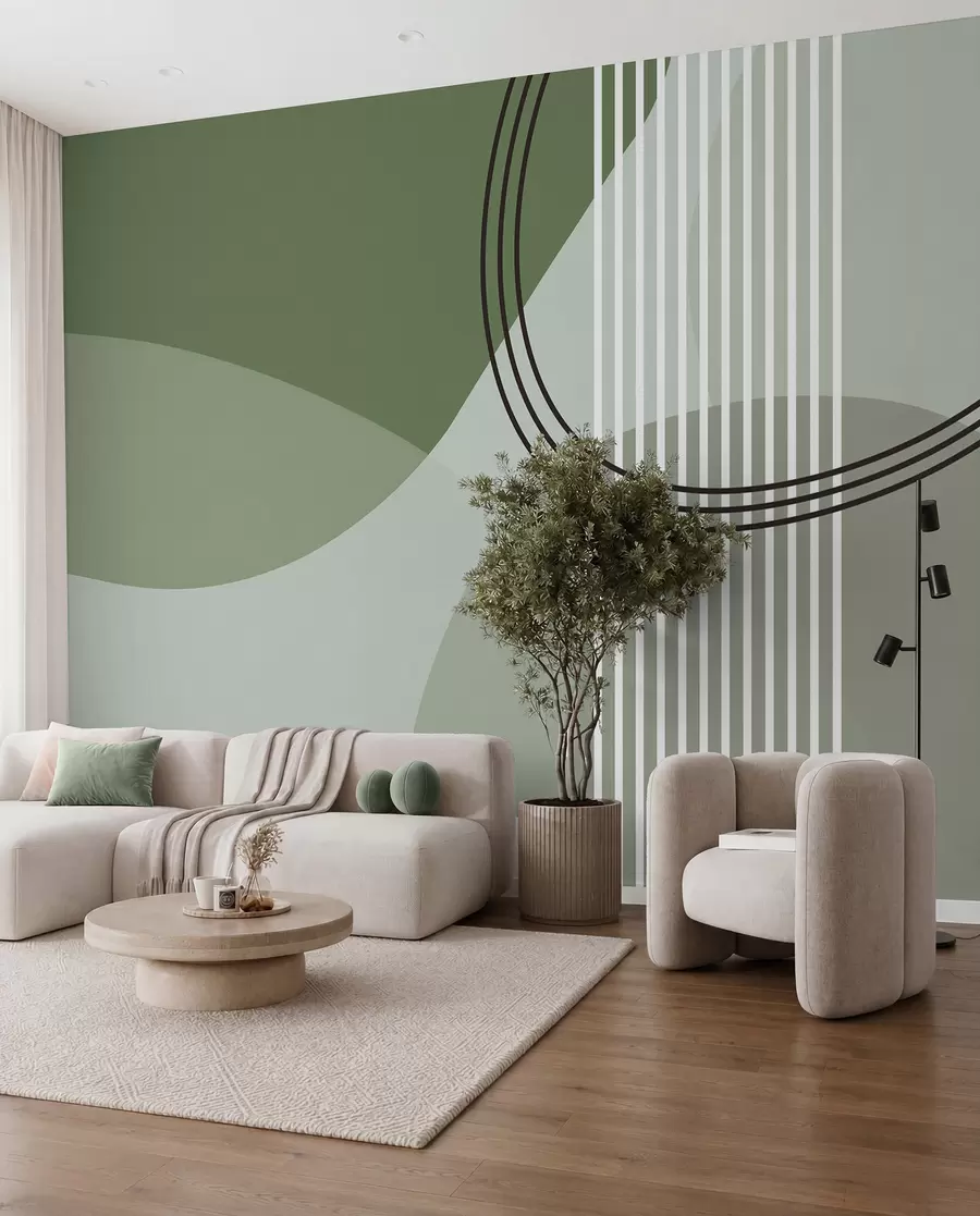 Fototapetai Geometrinė abstrakcijos linija ir apskritimas minimalizmas modernaus stiliaus žalia spalva w08173v1