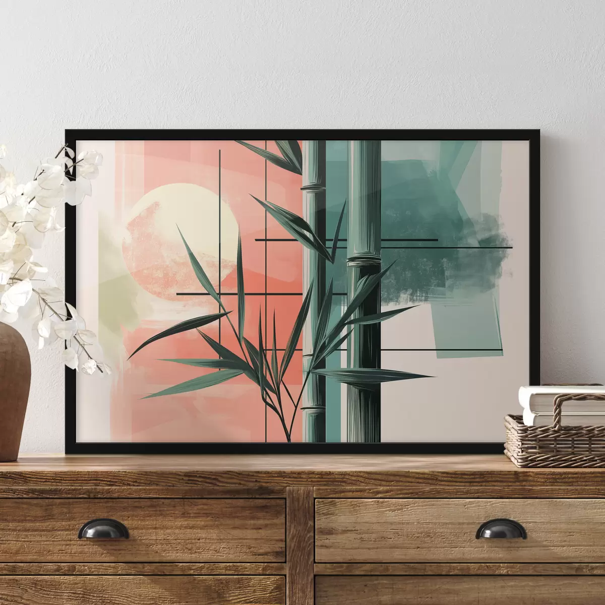 Plakatas Anotacija su bambuku ir saule f39898