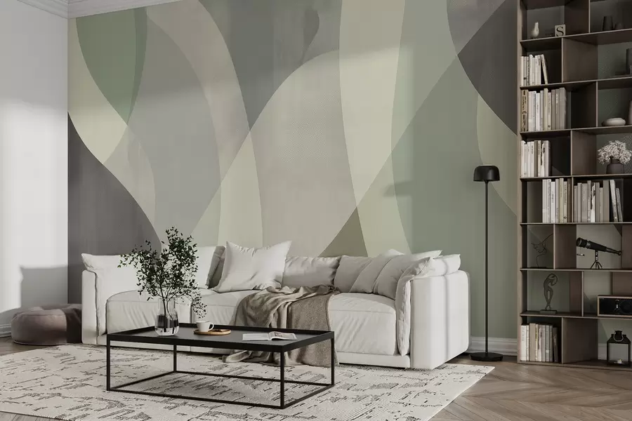 Fototapetai Minkštos, prislopintų tonų kreivės su sklandančiomis linijomis ir žaliais gradientais, minimalistinis ir modernus w01334