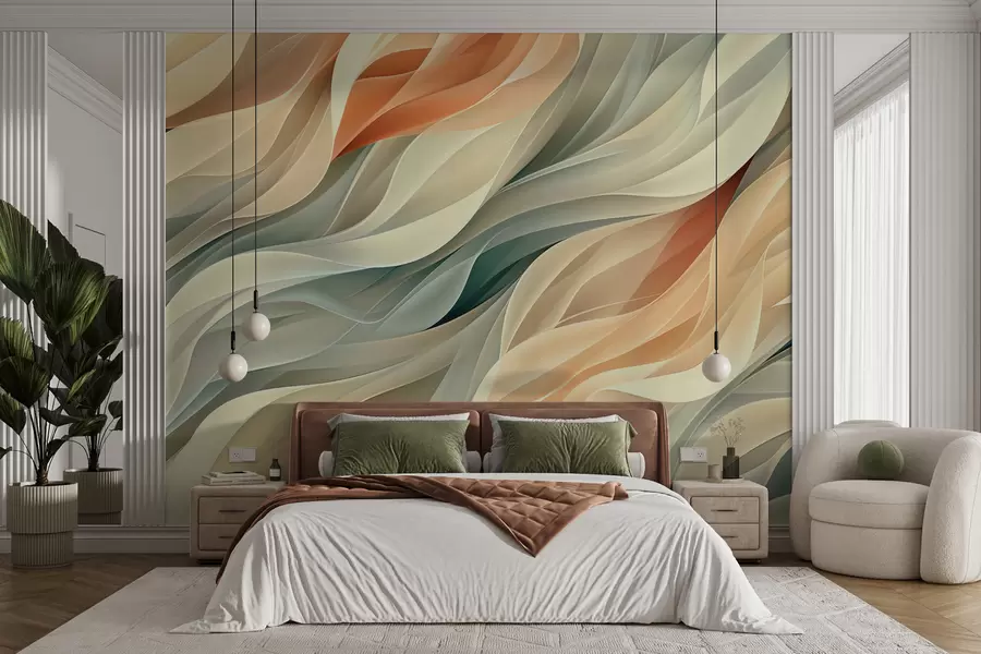 Fototapetai Užburiantis abstraktus dizainas su švelniomis pastelinėmis šiltų spalvų bangomis w01335v1