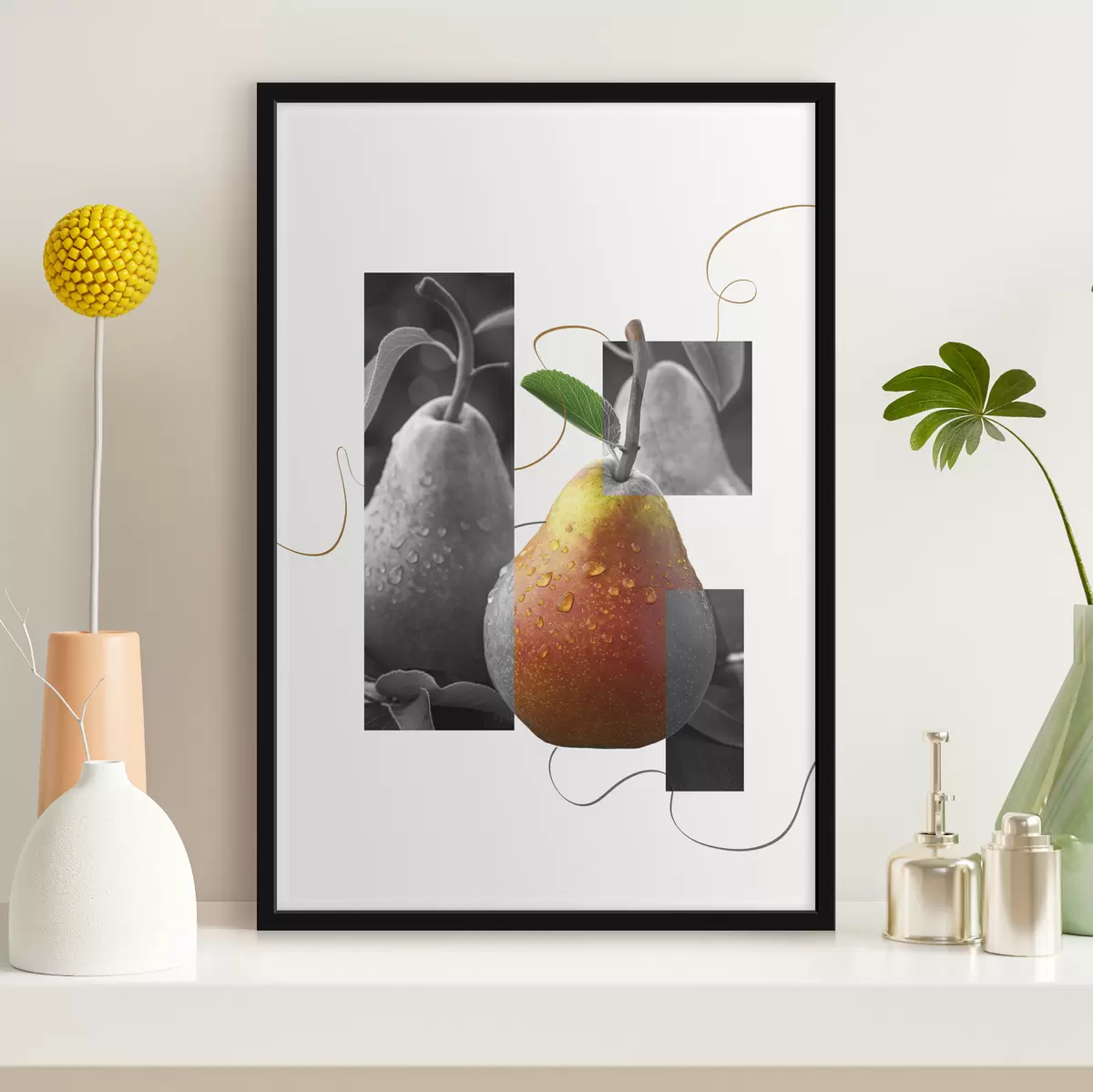 Plakatas Abstraktus menas su sultingu persiku, fotorealizmu, vasaros vaisiais f40050