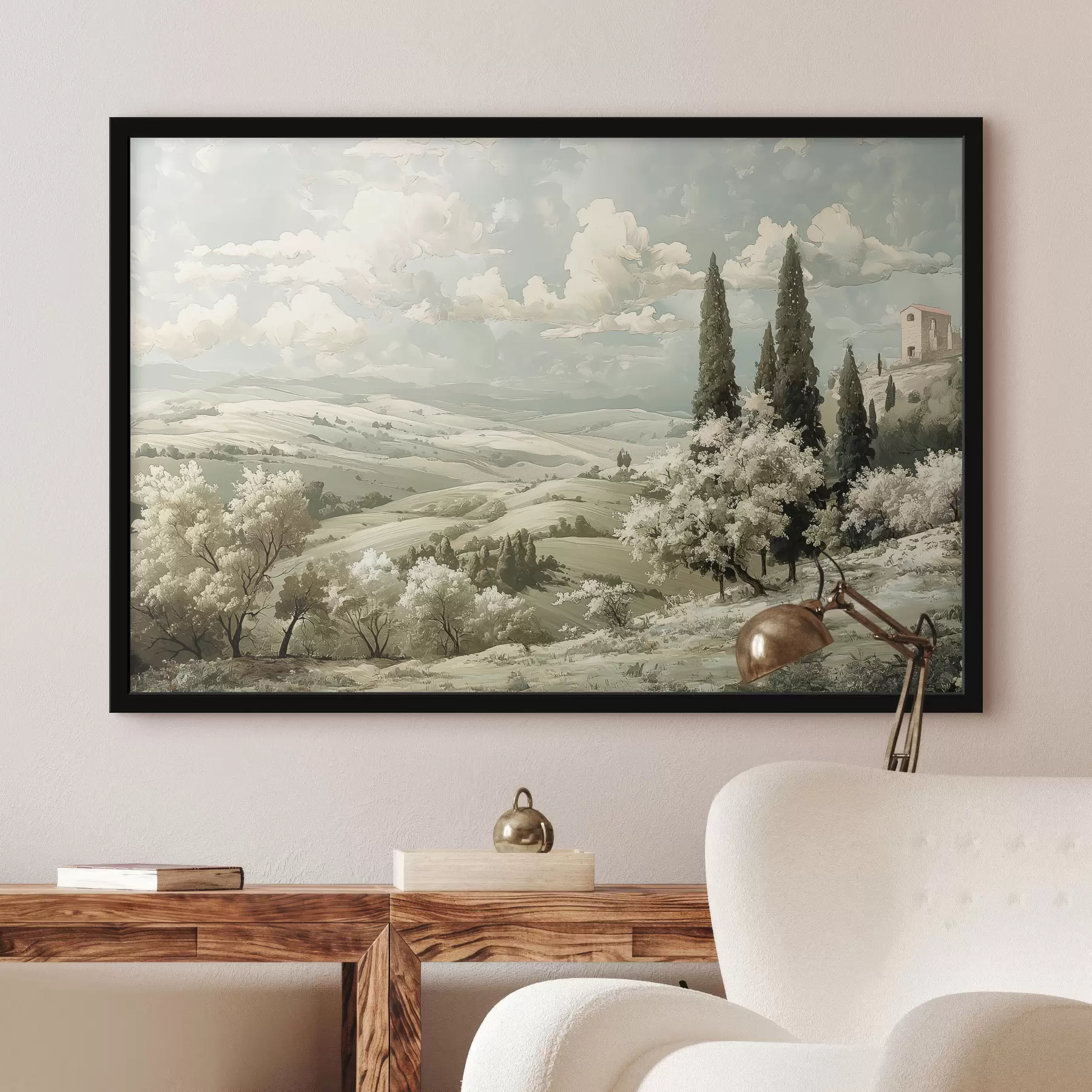 Fototapetai Vasaros peizažas, vintažinis stilius, pastelinės spalvos, akrilo piešinys, pilis f40084