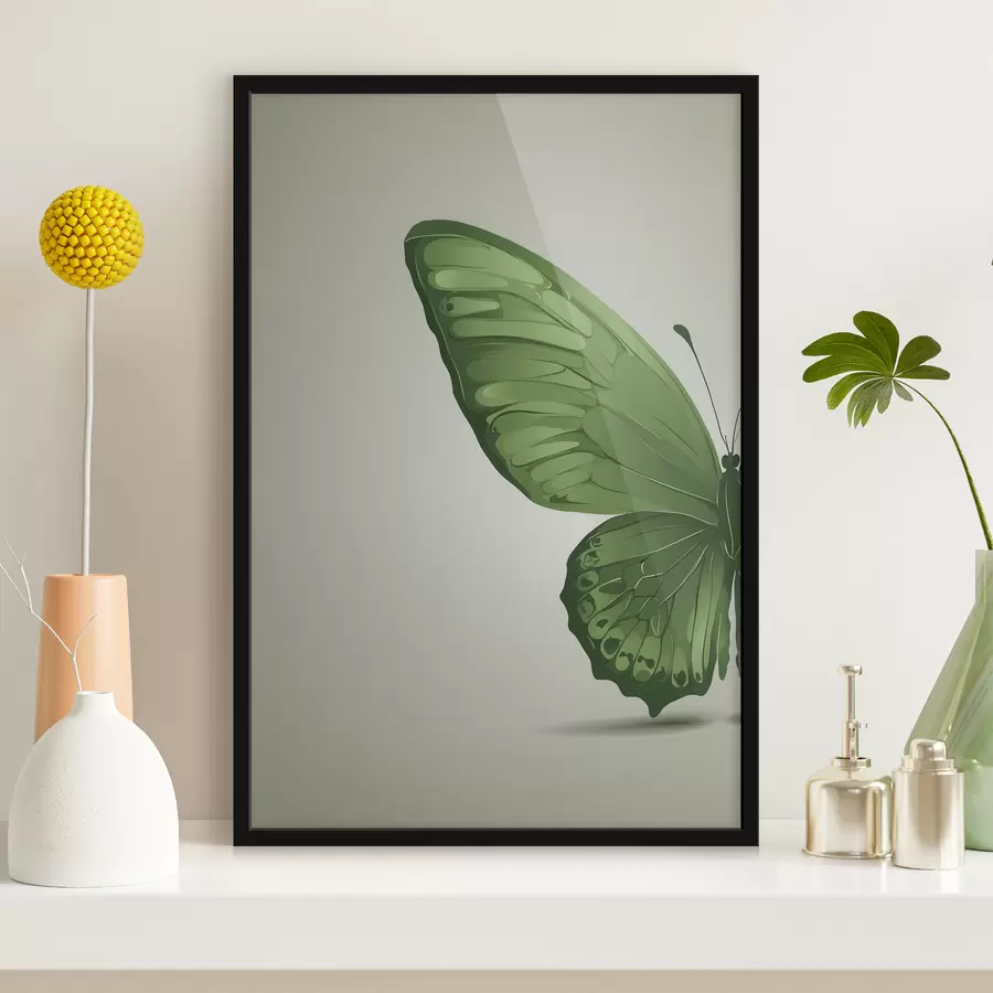 Fototapetai Kairysis žalio drugelio sparnas baltame fone f40062