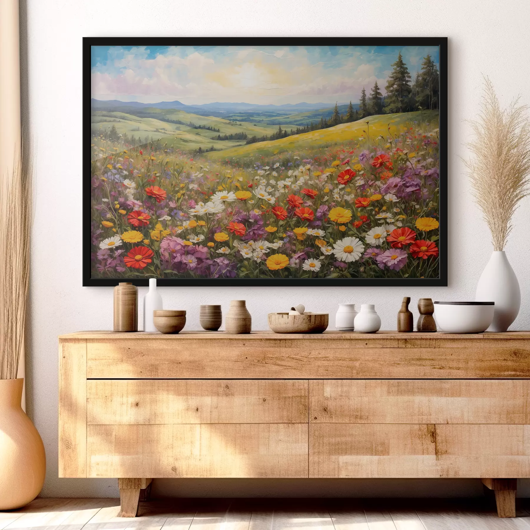 Fototapetai Gėlių laukas saulėlydžio metu f40073