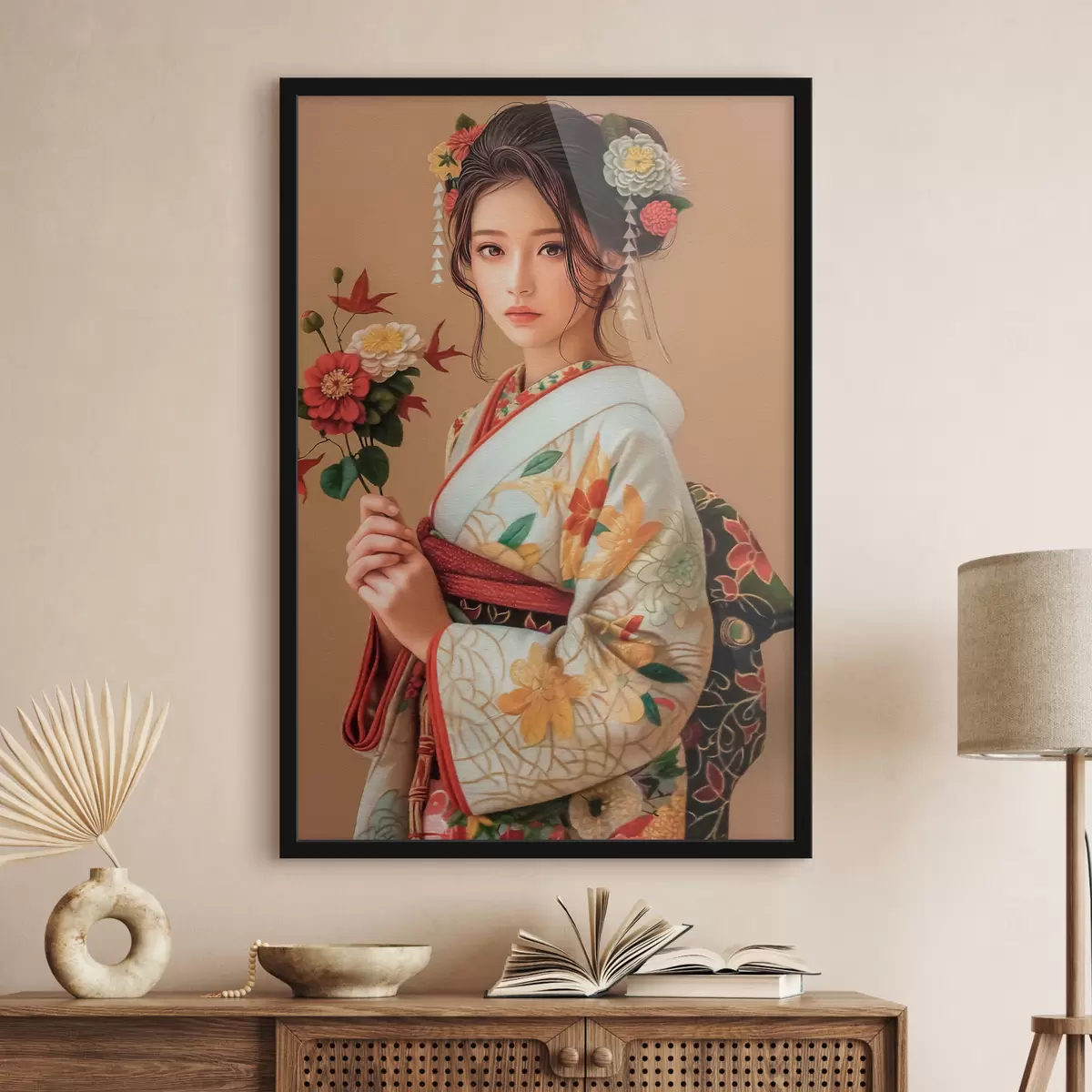Plakatas Japonė gražiu kimono f40108