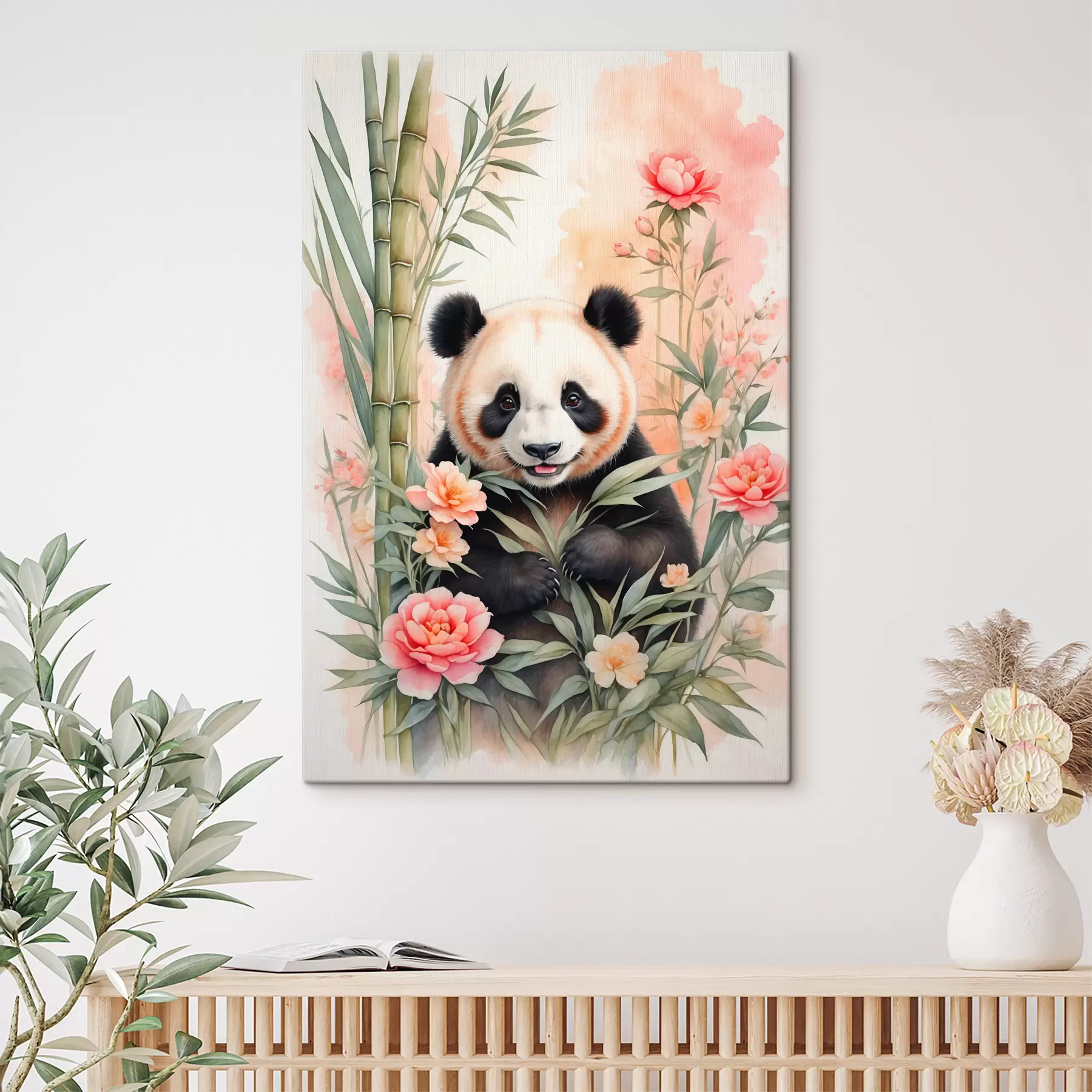 Fototapetai Panda su gėlėmis ir bambuku s40125