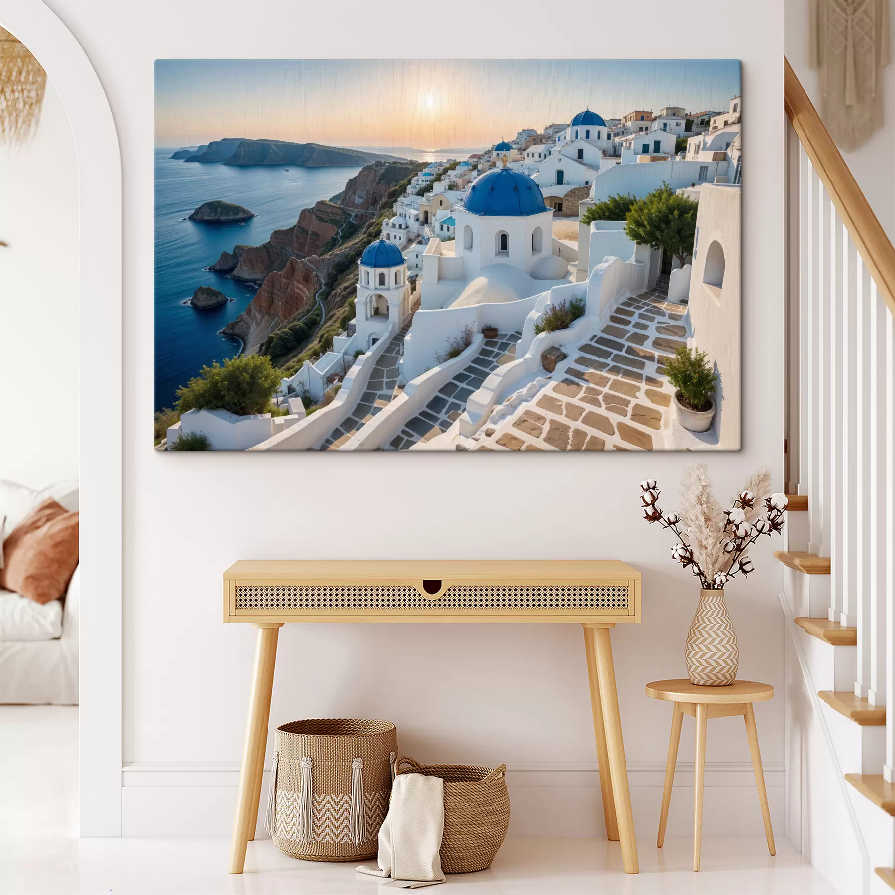 Fototapetai Santorinio sala, Graikija. Miestelis pastatytas ant kalvos šlaito su vaizdu į Egėjo jūrą s40160