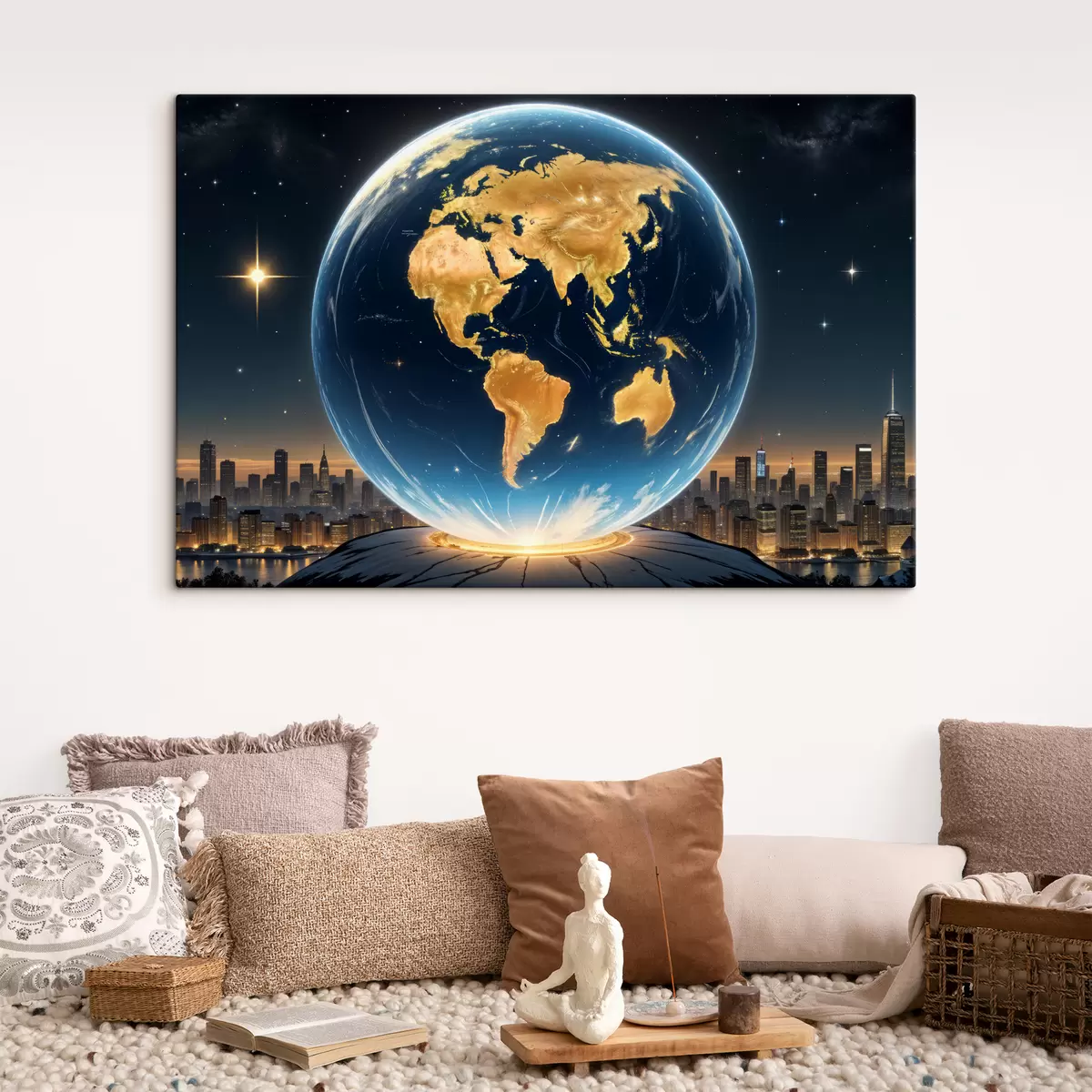 Paveikslėlis Išsamus, fotorealistiškas Žemės planetos, plūduriuojančios kosminiame peizaže, atvaizdas s40178