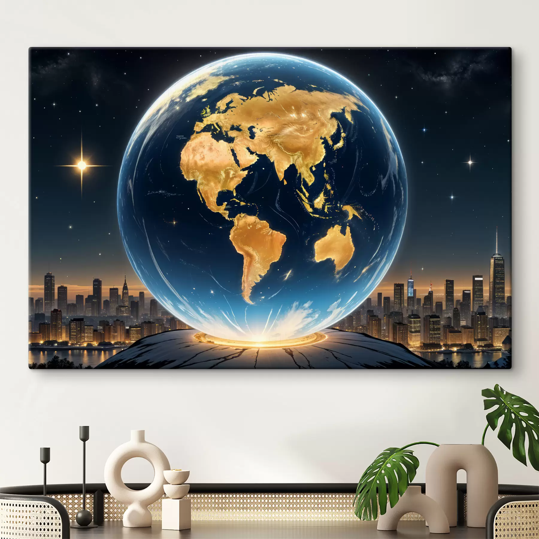 Paveikslėlis Išsamus, fotorealistiškas Žemės planetos, plūduriuojančios kosminiame peizaže, atvaizdas s40178