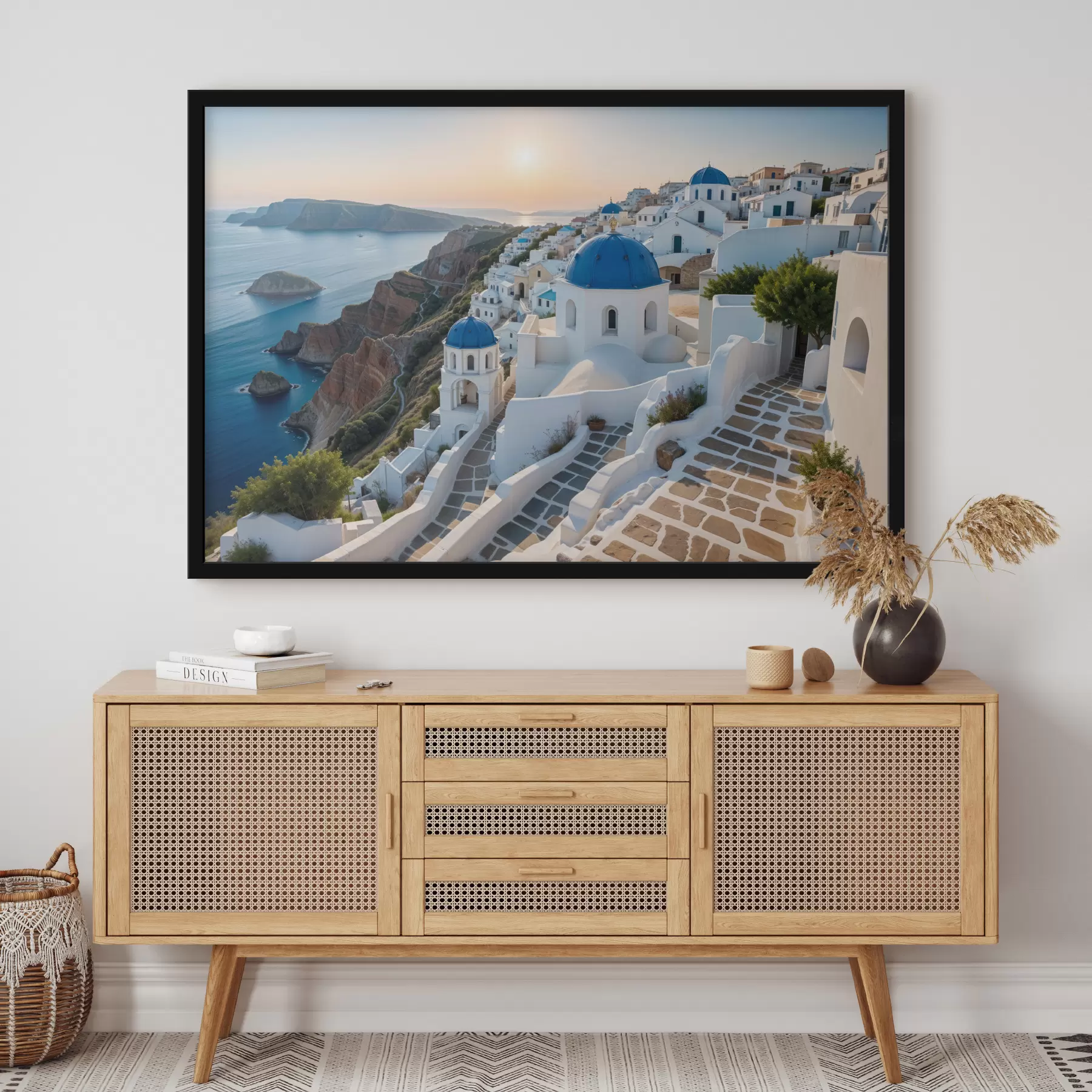 Fototapetai Santorinio sala, Graikija. Miestelis pastatytas ant kalvos šlaito su vaizdu į Egėjo jūrą f40160
