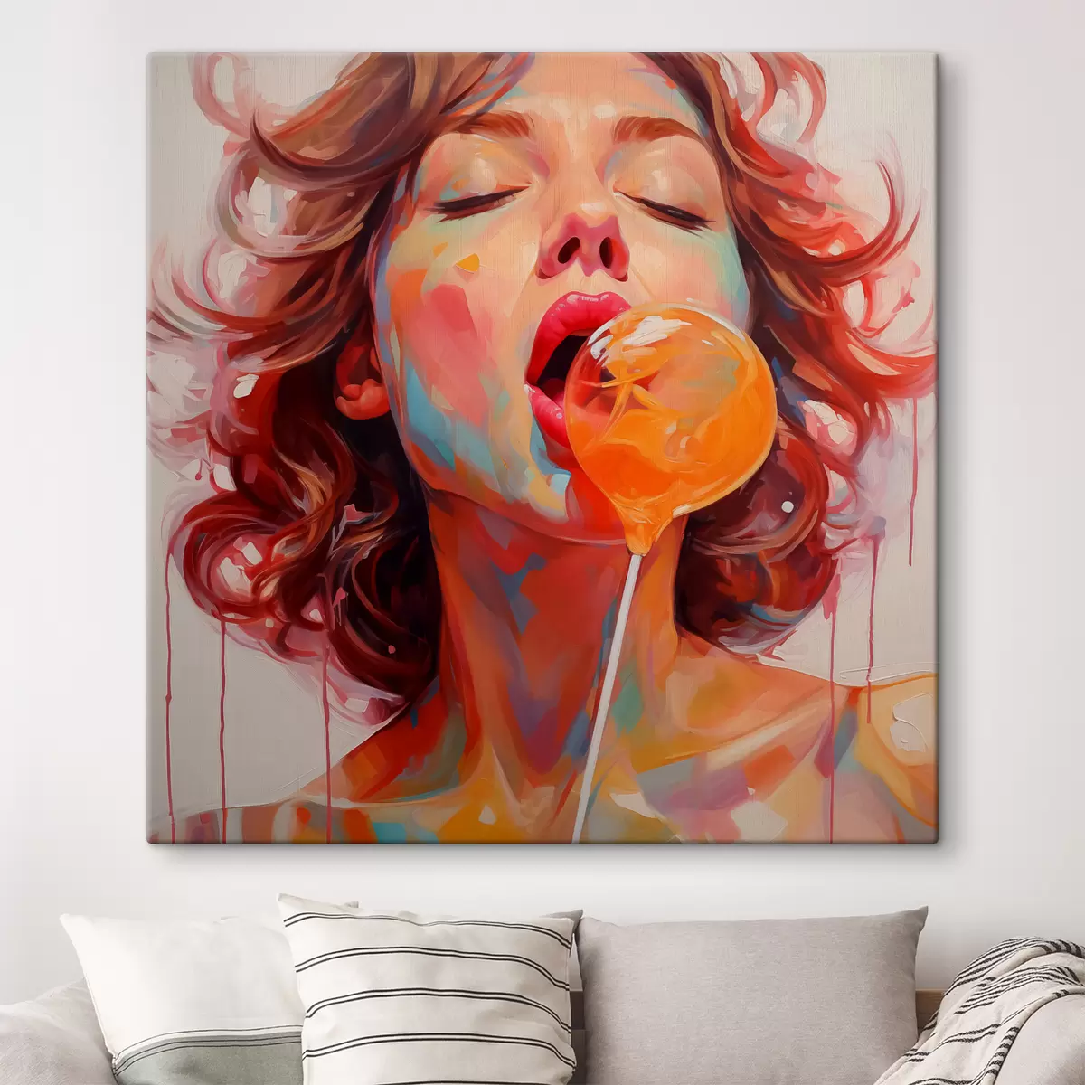 Paveikslėlis Ryškių spalvų garbanotų plaukų mergina laižo ledinuką s40213