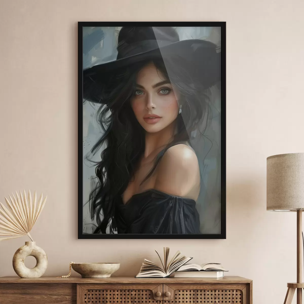 Plakatas Mergina juoda skrybėle f40196