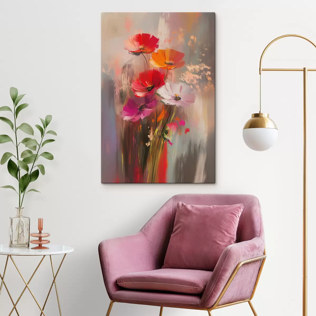 Paveikslėlis Abstrakčios ryškios gėlės su teptuko potėpiais s40283