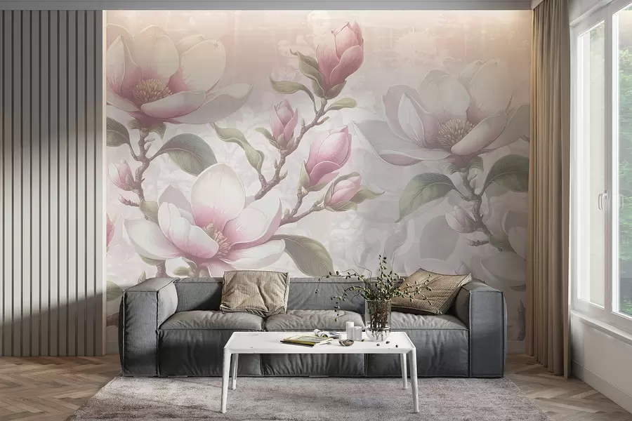 Fototapetai Švelnios rožinės magnolijos gėlės žydi švelniame, neryškiame fone w08216